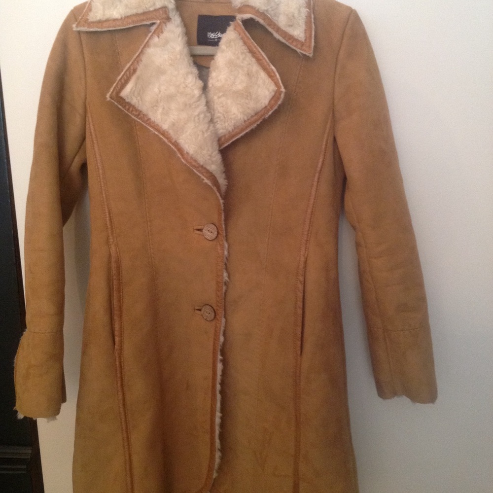 Cognac soft faux suede coat.